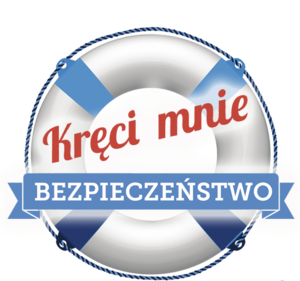 Logo akcji ogólnopolskiej. Koło ratunkowe z napisem kręci mnie bezpieczeństwo