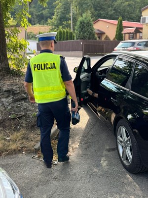 Policjant podczas kontroli drogowej.