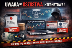 Grafika z przestrogą na oszustwa.