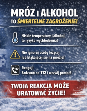 Ostrzeżenie o mrozach i spożywaniu alkoholu.